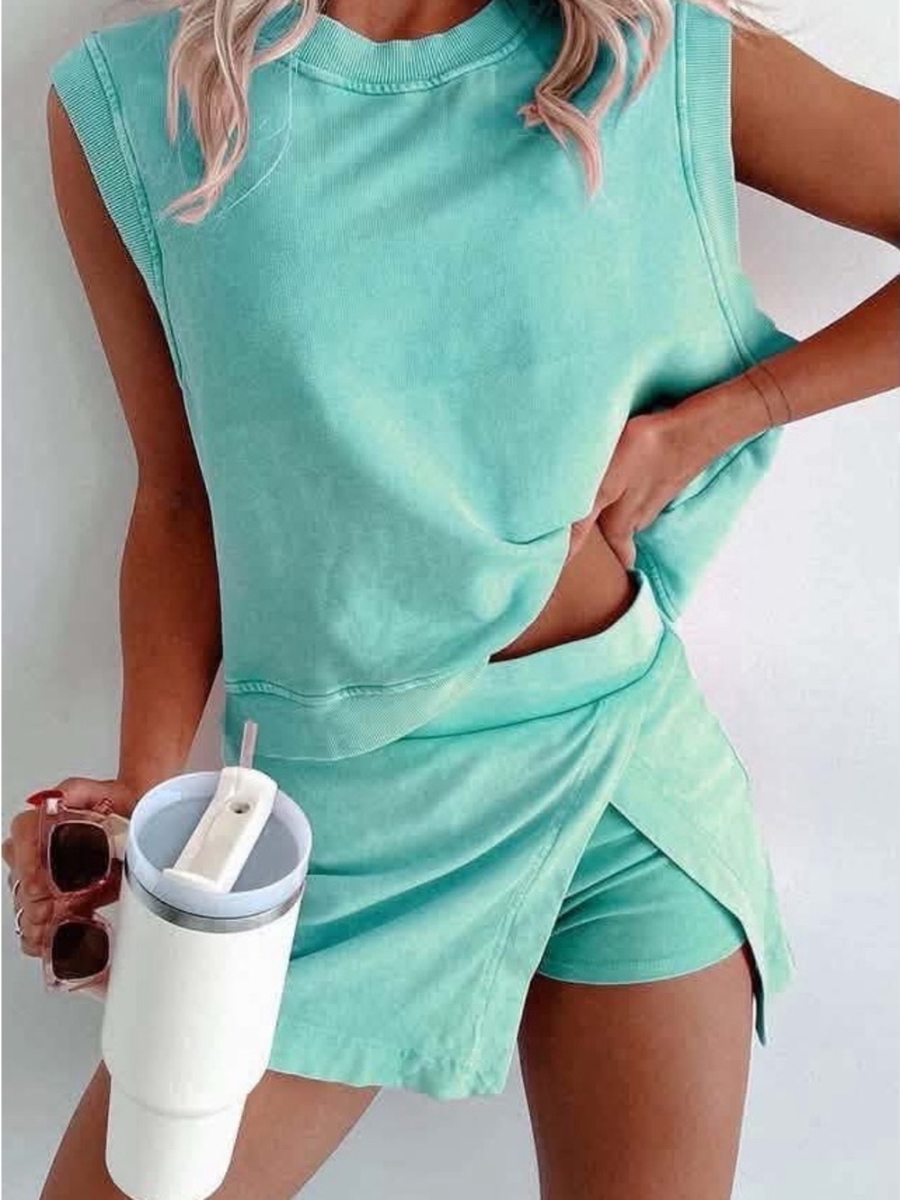 Sleeveless Mint Green Lounge Set- Women